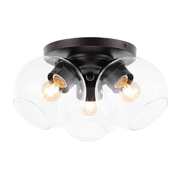 Iris 11.5" Farmhouse Rustic Iron/Glass LED Semi Flush Mount - JONATHAN Y